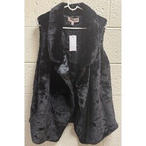 NWT Philosophy Women's Size Medium Faux Fur Vest Black Open Front Sleeveless